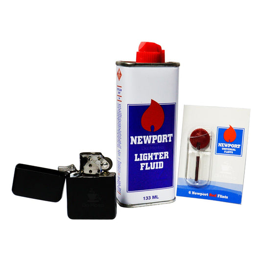 Kit Clássico Isqueiro + Pedra + Fluído NewPort