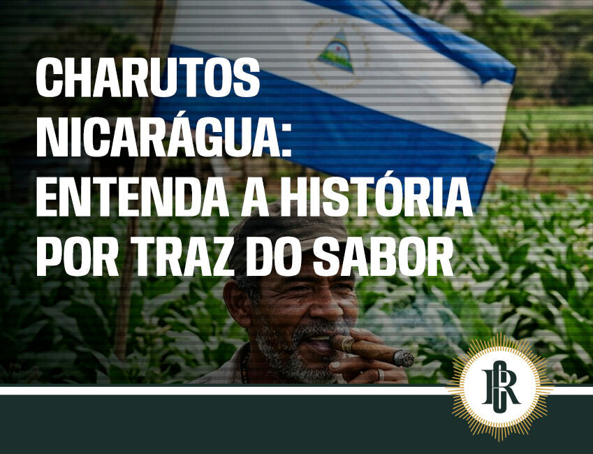 Homem fumando charuto com bandeira da Nicarágua ao fundo