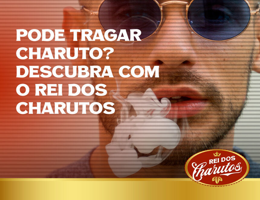 Homem fumando charuto com slogan publicitário