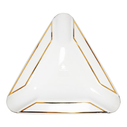Cinzeiro de Cerâmica Triângulo Branco c/ Dourado