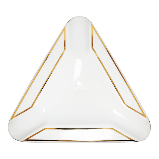Cinzeiro de Cerâmica Triângulo Branco c/ Dourado