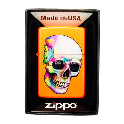 Isqueiro Zippo Lighter Skull Neon Orange 29402