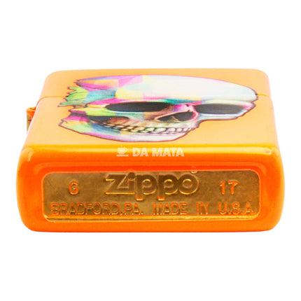 Isqueiro Zippo Lighter Skull Neon Orange 29402