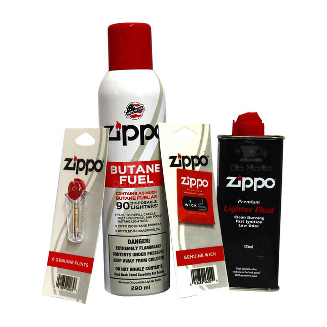 Kit Zippo Insumos - Gás, Fluido, Pedra e Pavio
