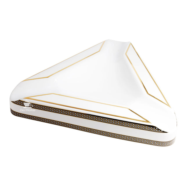 Cinzeiro de Cerâmica Triângulo Branco c/ Dourado