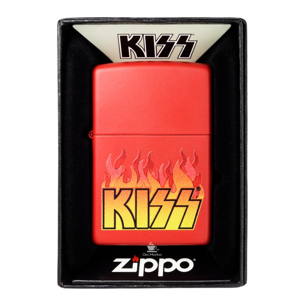 Isqueiro Zippo Kiss Logo With Flames Red Matte 48642