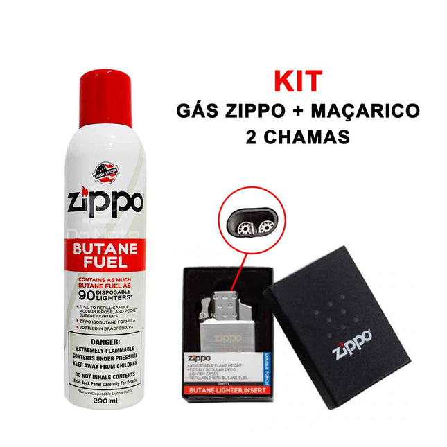 Kit Maçarico 2 chamas + Recarga ZIPPO Original
